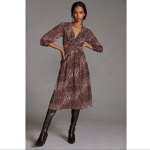 brown print midi dress Amari Satin Midi Dress in Mila Leopard Brown